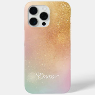 Modern Glitter Holographic Gold with Name iPhone 15 Pro Max Case