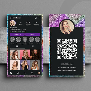 Modern Glitter Instagram Hair Salon QR Code Business Card