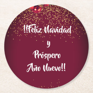 Modern Glitter Lettering Christmas Feliz Navidad Round Paper Coaster
