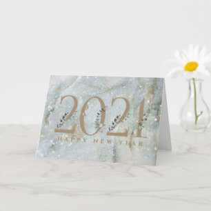 Modern Glitter Marble Happy New Year 2021 Card