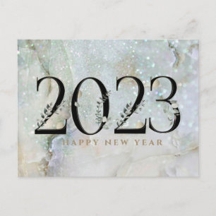 Modern Glitter Marble Happy New Year 2021 Holiday Postcard