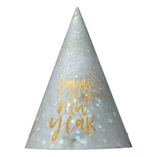Modern Glitter Marble Happy New Year Gold Foil Party Hat