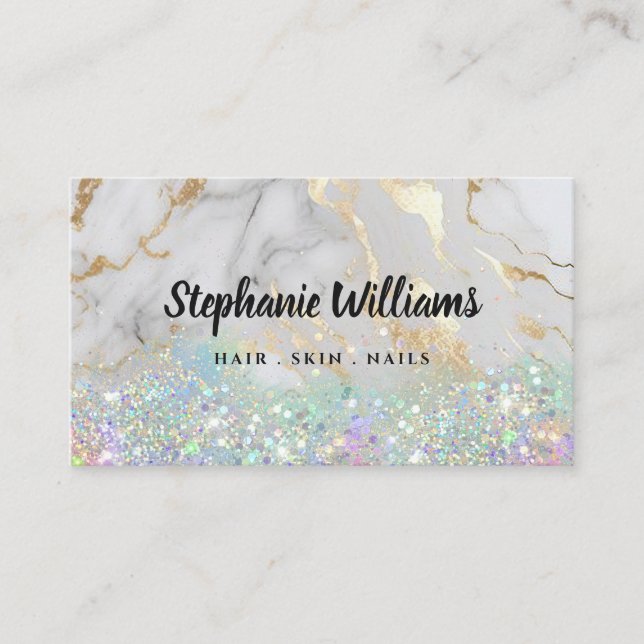 Modern Glitter Marble Makeup Artist Salon Business Card (Front)