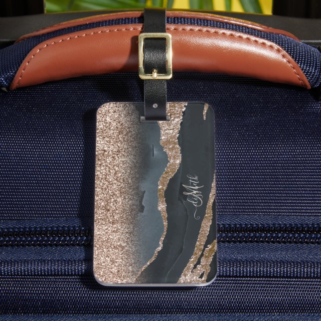 Modern Glitter Marble Monogram Luggage Tag (Front Insitu 2)