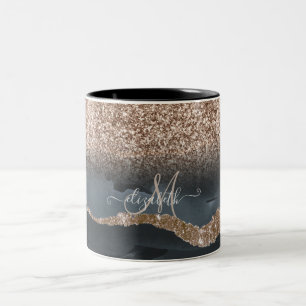 Modern Glitter Marble Monogram Two-Tone Coffee Mug