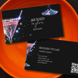 Modern Glitter Martini Bartender Cocktail Waiter Business Card