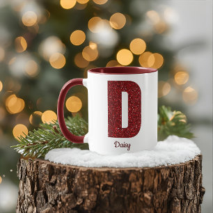 Modern Glitter Monogram D Mug with Name