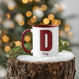 Modern Glitter Monogram D Mug with Name