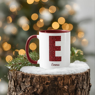 Modern Glitter Monogram E Mug with Name