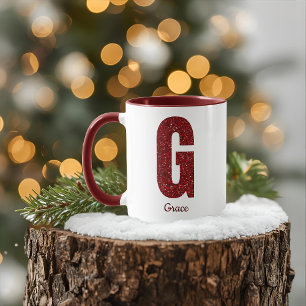 Modern Glitter Monogram G Mug with Name