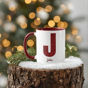 Modern Glitter Monogram J Mug with Name