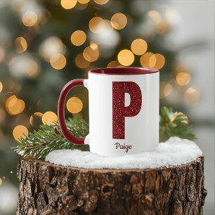 Modern Glitter Monogram P Mug with Name