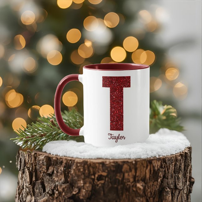 Modern Glitter Monogram T Mug with Name (Creator Uploaded)