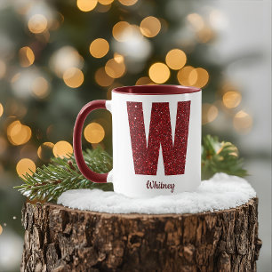 Modern Glitter Monogram W Mug with Name