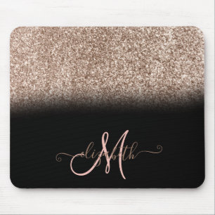 Modern Glitter Ombre Black Monogram Mouse Mat