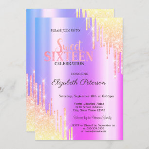 Modern Glitter Ombre Drips Sweet 16 Invitation
