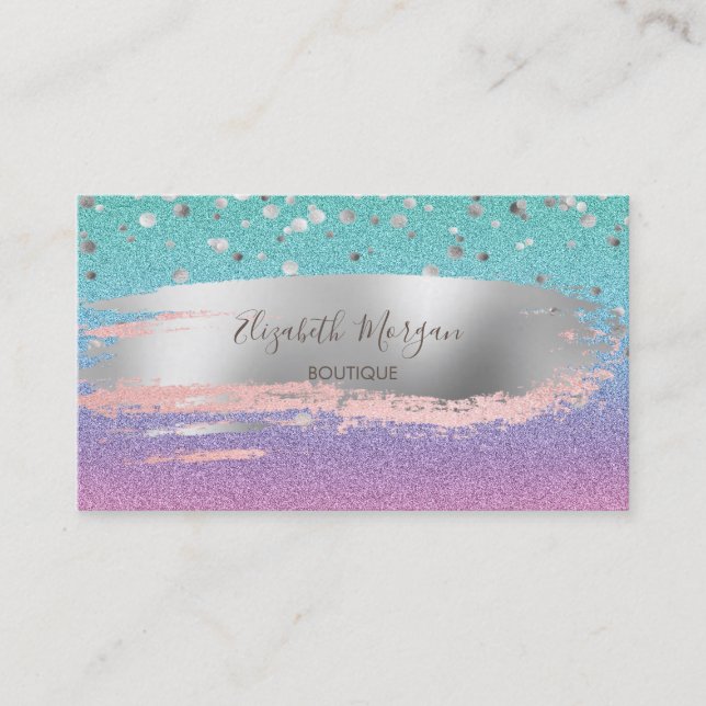 Modern Glitter Ombre, Gold Confetti, Brush Stroke Business Card (Front)
