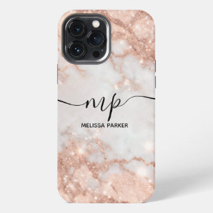Modern Glitter Ombre Marble Chic Monogrammed iPhone 13 Pro Max Case