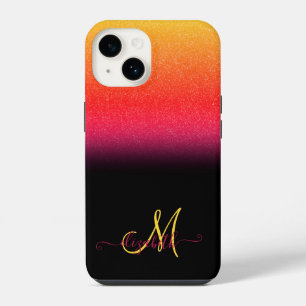 Modern Glitter Ombre Monogram Black iPhone 14 Case