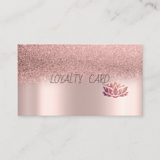 Modern Glitter Ombre Rose Gold Lotus Loyalty Card (Front)