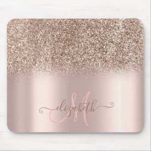 Modern Glitter Ombre Rose Gold Monogram Mouse Mat