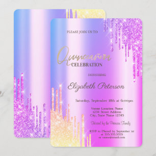 Modern Glitter Ombre Violet Drips  Invitation
