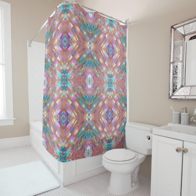 Modern Glitter Opal Holographic Collection Shower Curtain (In Situ)