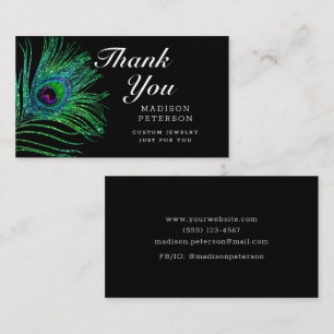 Modern Glitter Peacock Feather Boho Jewellery Business Card
