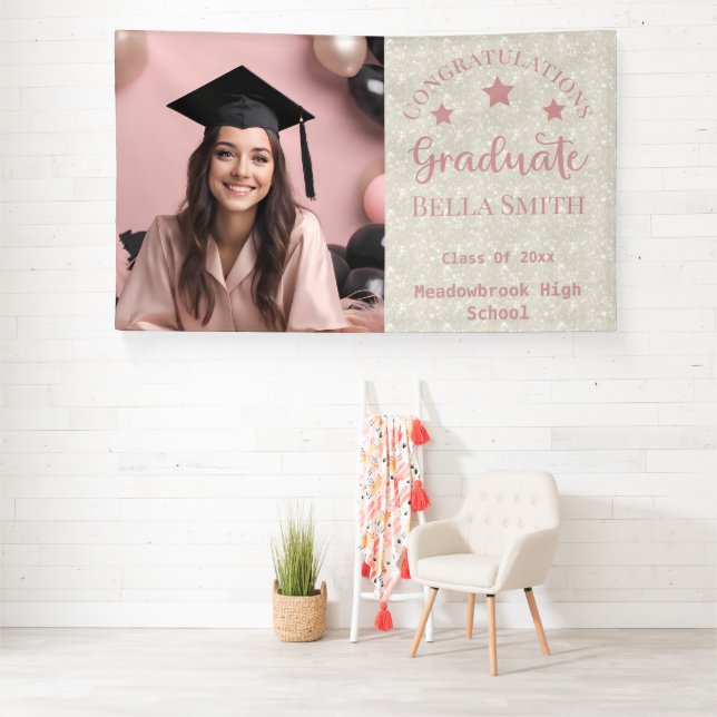 Modern Glitter Photo Graduation Dusty Pink  Banner (Insitu)