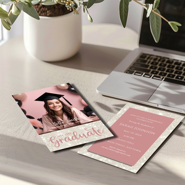 Modern Glitter Photo Graduation Invitation (Creator Uploaded)