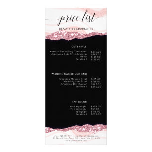 Modern, glitter, pink-black price list rack card