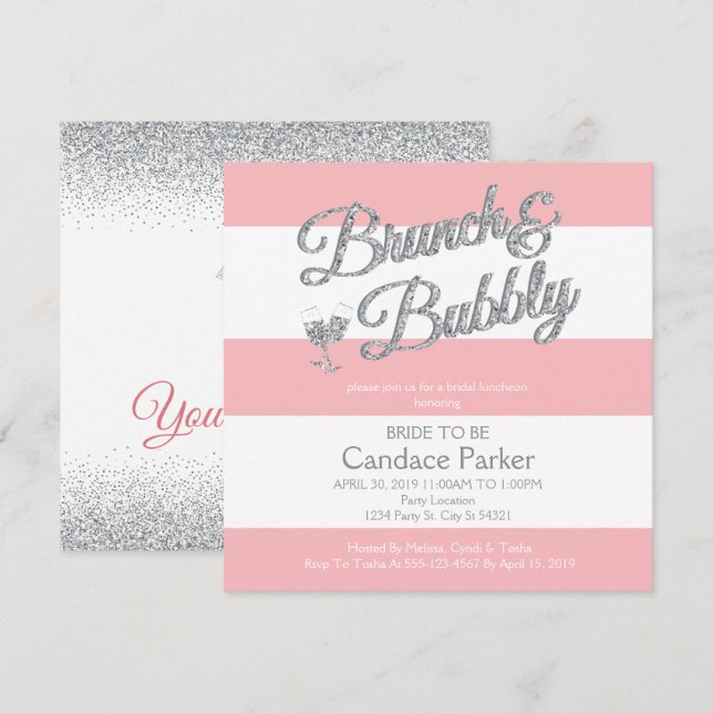 Modern Glitter, Pink Bridal Shower Invitations (Front/Back)