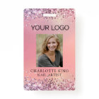 Modern Glitter Pink Employee Photo ID Badge