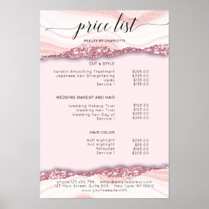 Modern, glitter, pink price list Poster