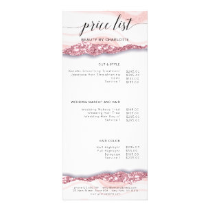 Modern, glitter, pink-white price list rack card