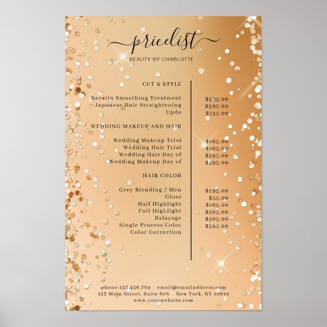 Modern Glitter Price List Poster (Front)
