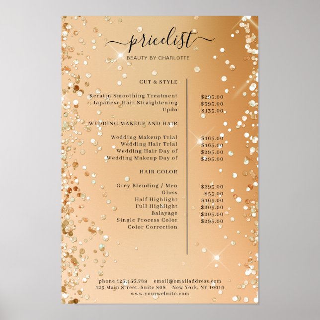 Modern Glitter Price List Poster (Front)