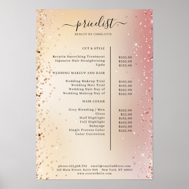 Modern Glitter Price List Poster (Front)