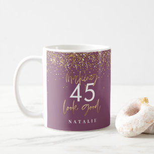 Modern glitter purple and gold 45h birthday coffee mug