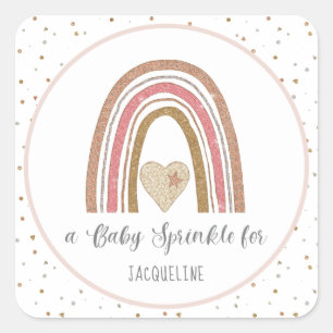 Modern Glitter Rainbow Pink Gold Baby Sprinkle Square Sticker