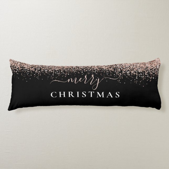 Modern Glitter Rose Gold Black Merry Christmas Body Cushion (Front)