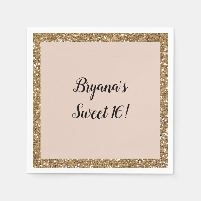 Modern Glitter Rose Gold Blush Glam Sweet 16 Party Napkin (Front)