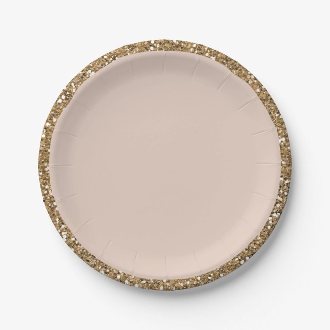 Modern Glitter Rose Gold Blush Glam Sweet 16 Party Paper Plate (Front)