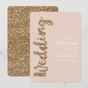 Modern Glitter Rose Gold Blush Glam Wedding Invitation