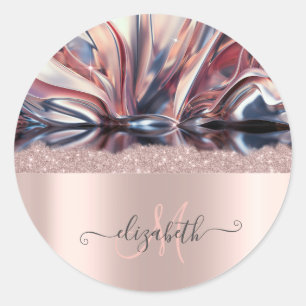 Modern Glitter Rose Gold Monogram Abstract Classic Round Sticker