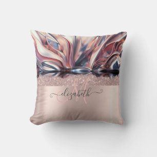 Modern Glitter Rose Gold Monogram Abstract  Cushion