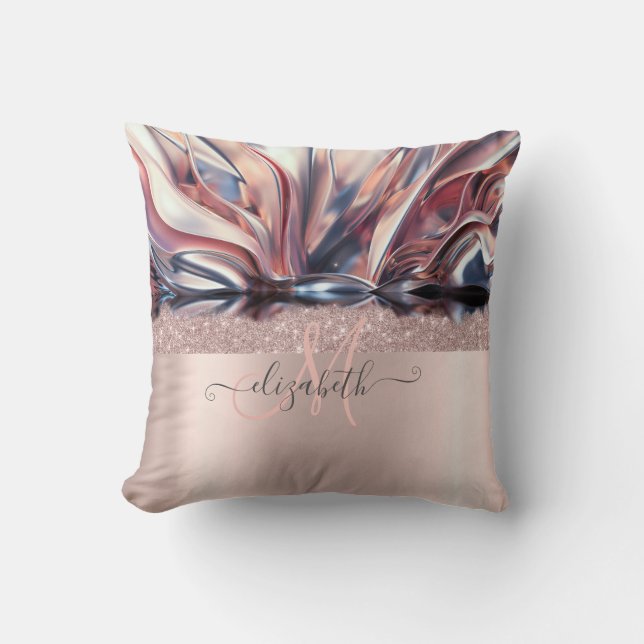 Modern Glitter Rose Gold Monogram Abstract  Cushion (Front)