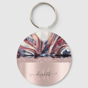 Modern Glitter Rose Gold Monogram Abstract    Key Ring