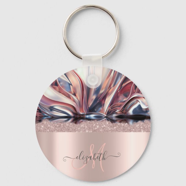Modern Glitter Rose Gold Monogram Abstract    Key Ring (Front)