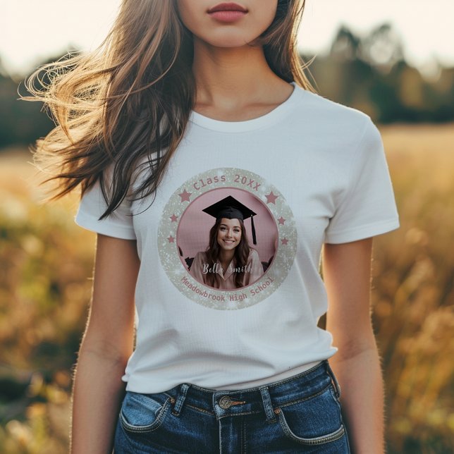 Modern Glitter Round Photo Graduation  T-Shirt (Creator Uploaded)